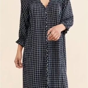 Maeve by Anthropologie Navy Plaid Button-Front Midi Dress – Size L